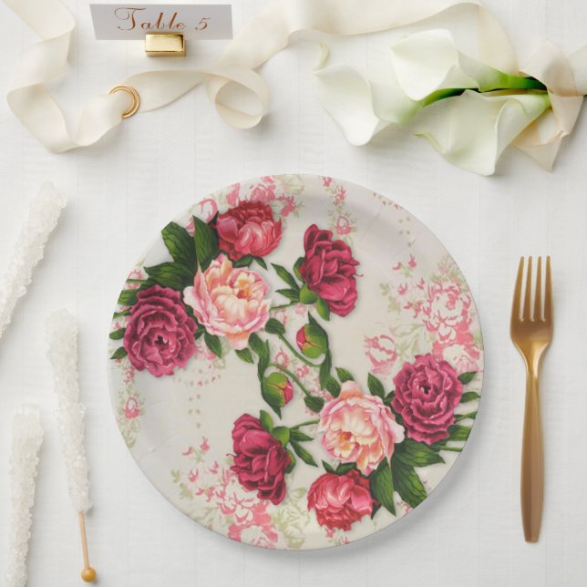 Pink Roses Paper Plates (Wedding)