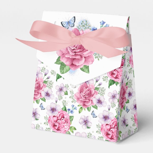 Pink Roses Party Favor Boxes (Front Side)