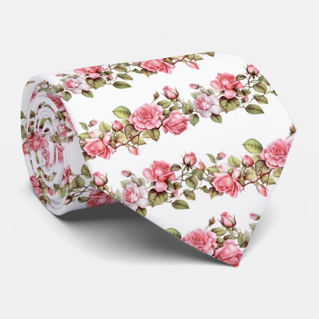 pink roses pattern neck tie (Rolled)