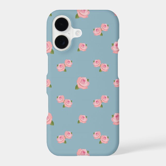 Pink Roses Pattern on Blue iPhone Case (Back)