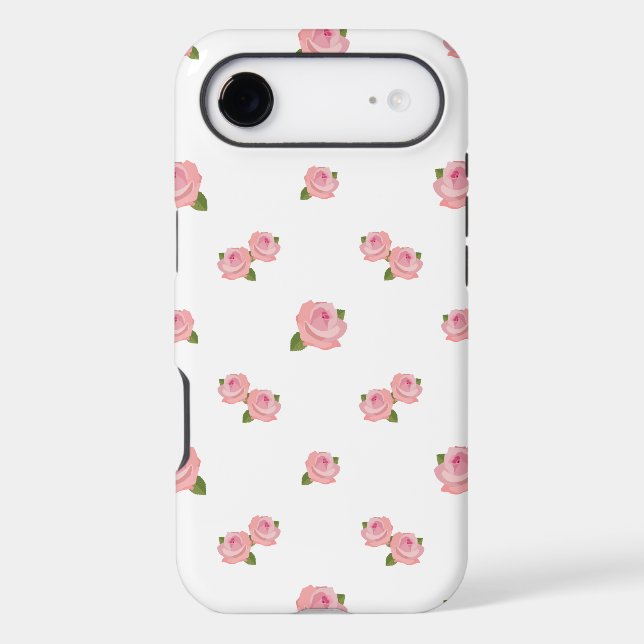 Pink Roses Pattern on White Case-Mate iPhone Case (Back)
