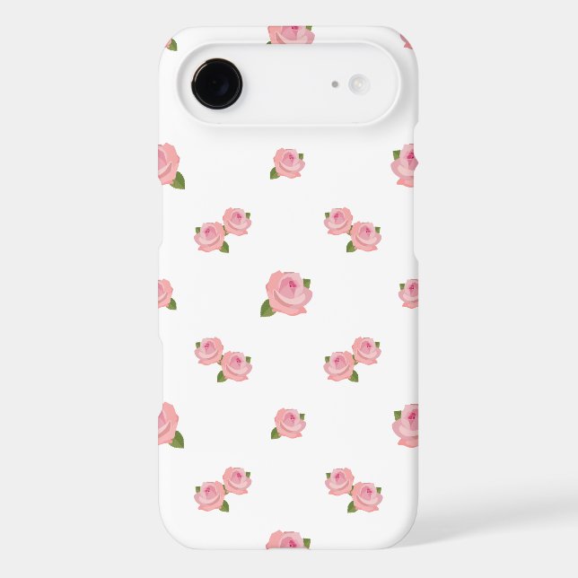 Pink Roses Pattern on White Case-Mate iPhone Case (Back)
