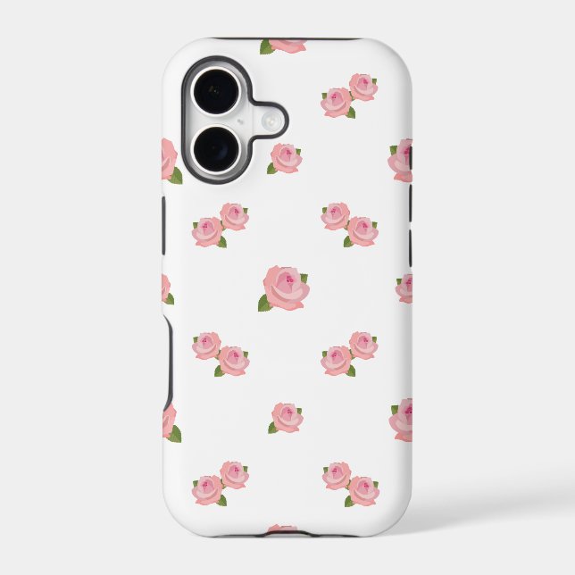 Pink Roses Pattern on White Case-Mate iPhone Case (Back)