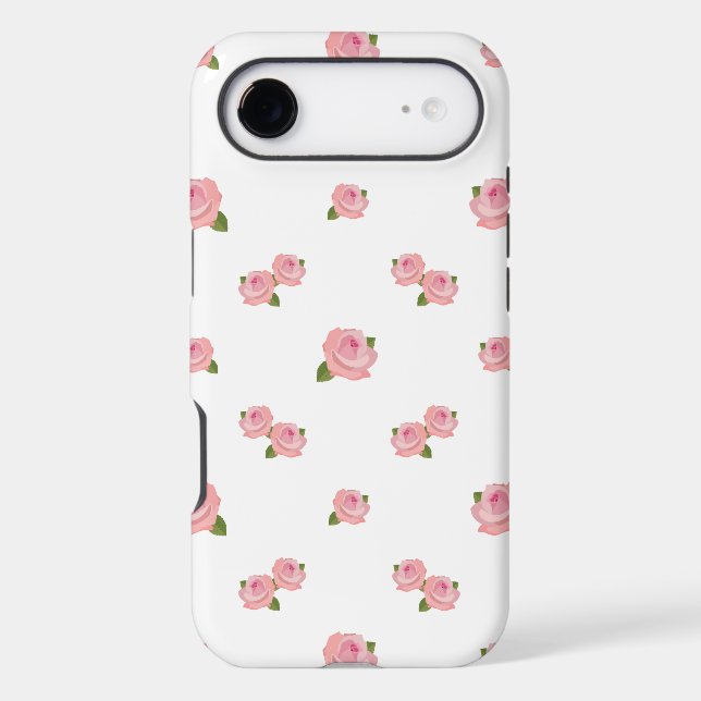 Pink Roses Pattern on White iPhone Case (Back)
