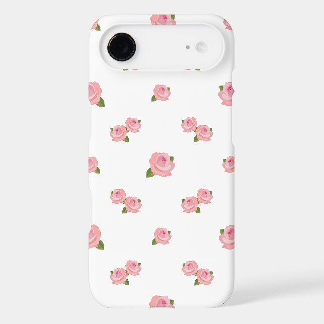 Pink Roses Pattern on White iPhone Case (Back)