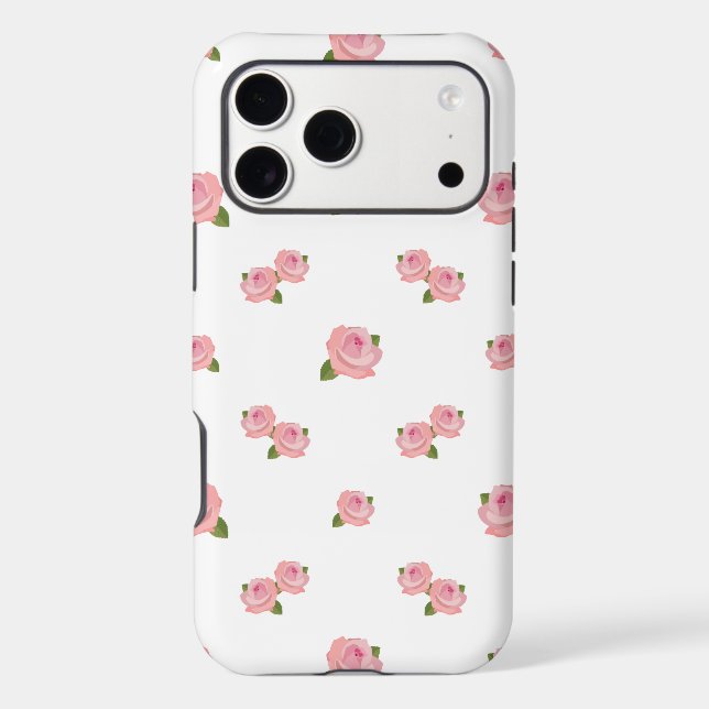 Pink Roses Pattern on White iPhone Case (Back)