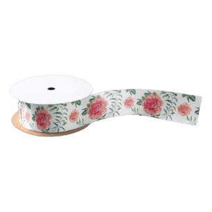 Pink Roses Pattern Satin Ribbon