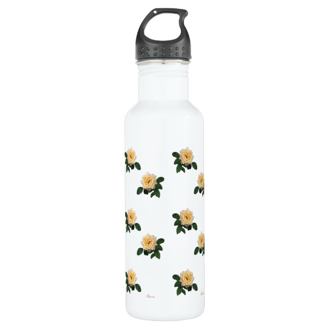Pink Roses Pattern Stainless Steel Water Bottle (Front)