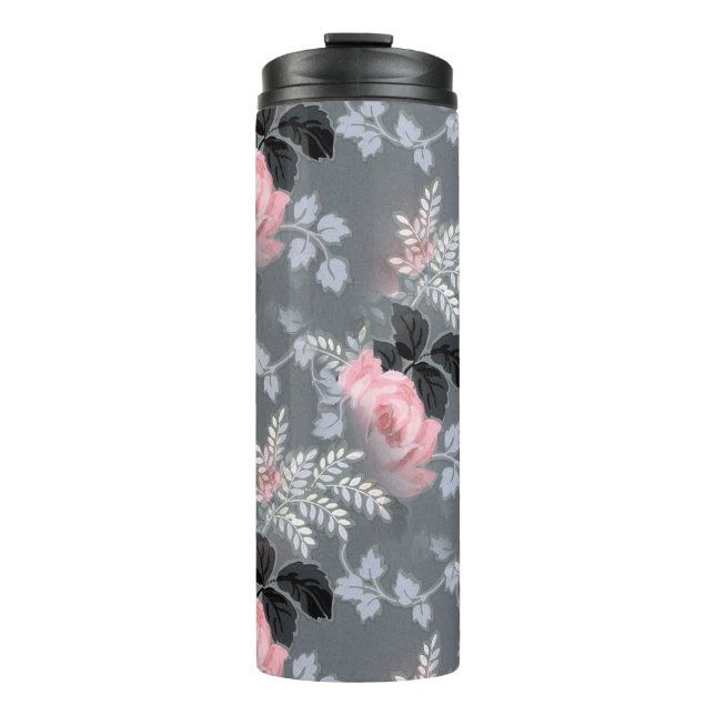 Pink Roses Pattern Thermal Tumbler (Front)