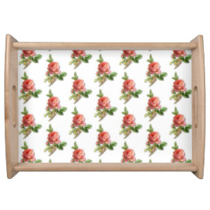 Pink Roses Pattern Vintage Country Serving Tray