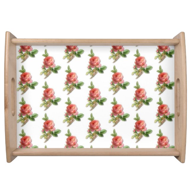Pink Roses Pattern Vintage Country Serving Tray (Front)