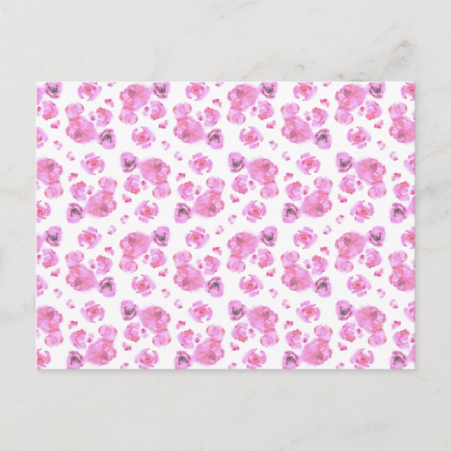 Pink Roses Patterned Postcard (Front)