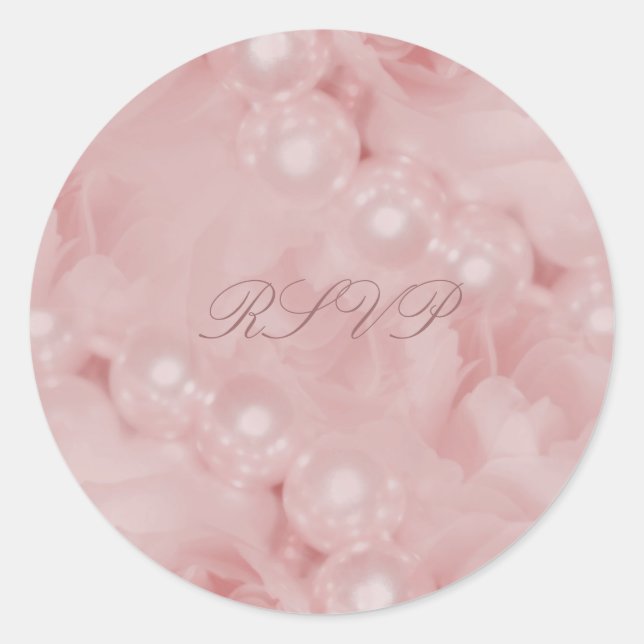 Pink roses pearls elegant wedding engagement classic round sticker (Front)