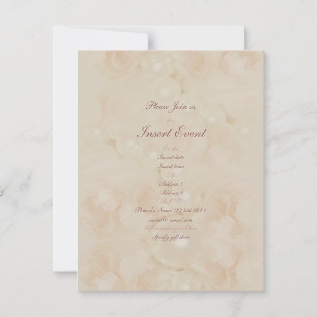 Pink roses pearls elegant wedding engagement invitation (Front)