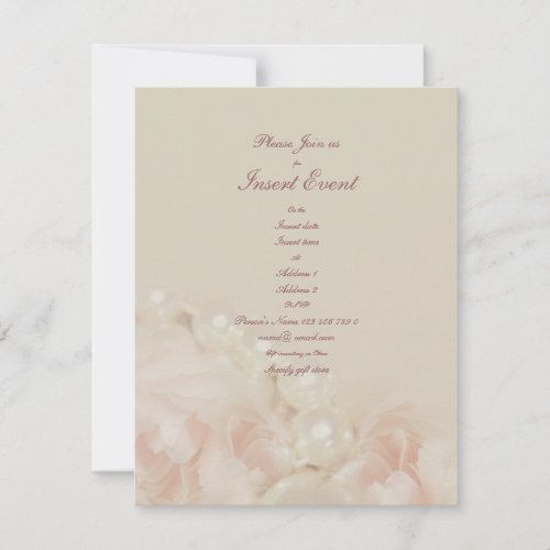 Pink roses pearls elegant wedding engagement personalized invitation