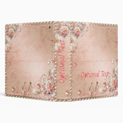 Pink Roses Pearls  Gems  3 Ring Binder