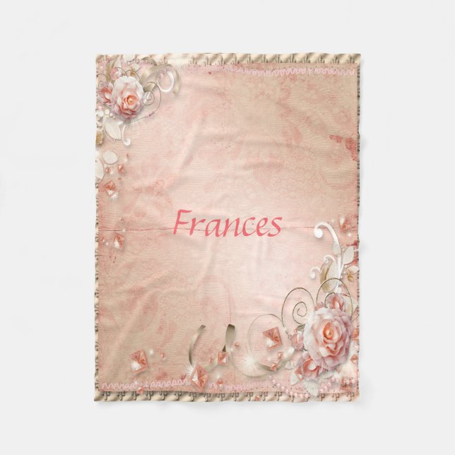 Pink Roses, Pearls & Gems  Fleece Blanket (Front)