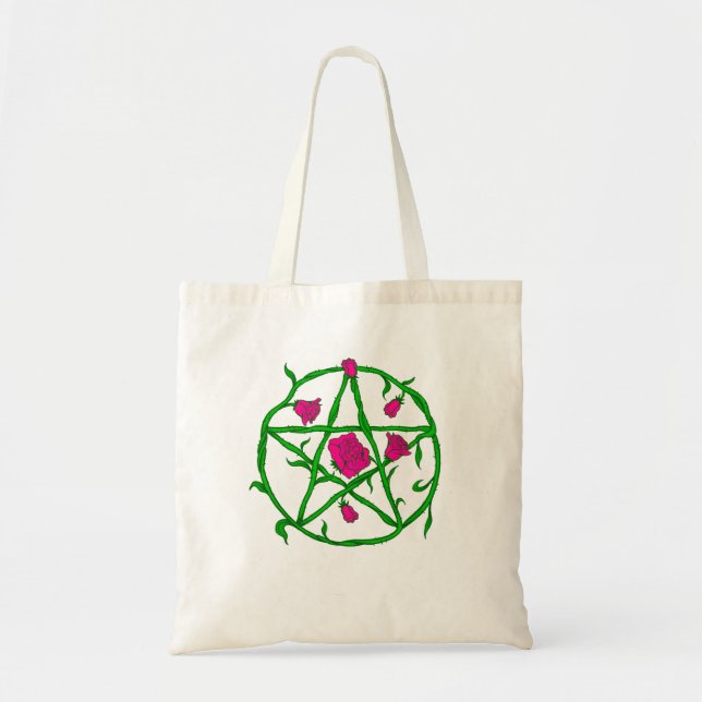 pink roses pentagram tote bag (Front)