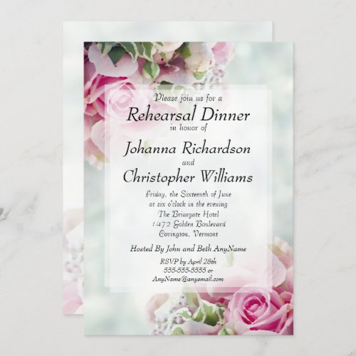 Pink Roses  Peonies Chic Wedding Rehearsal Dinner Invitation