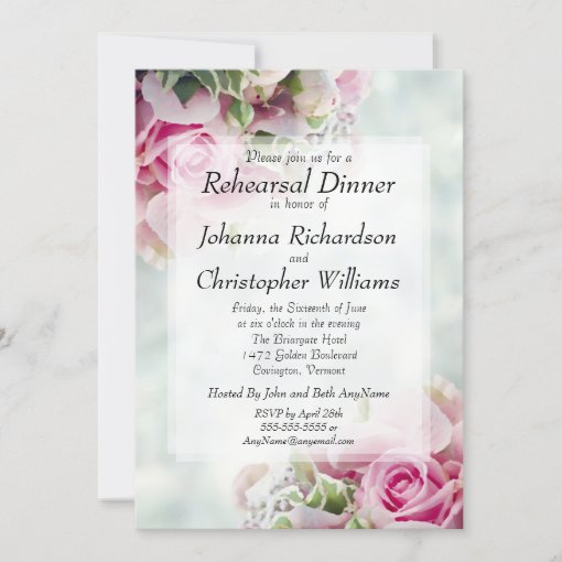 Pink Roses & Peonies Chic Wedding Rehearsal Dinner Invitation | Zazzle