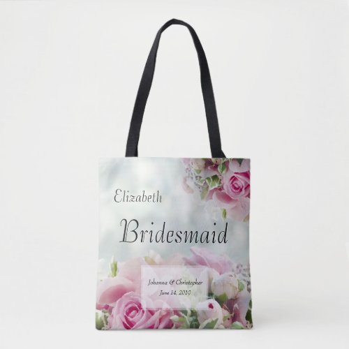 Pink Roses  Peonies Elegant Bridesmaid Wedding Tote Bag