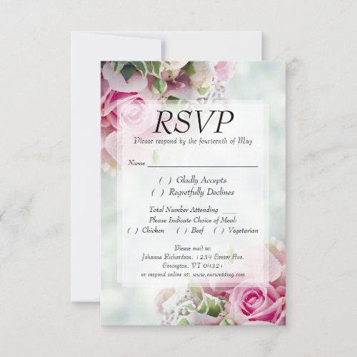 Pink Roses  Peony Buds Elegant Floral Wedding RSVP Card