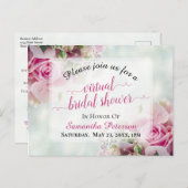 Pink Roses & Peony Buds Virtual Bridal Shower Invitation Postcard (Front/Back)
