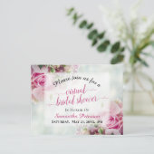 Pink Roses & Peony Buds Virtual Bridal Shower Invitation Postcard (Standing Front)