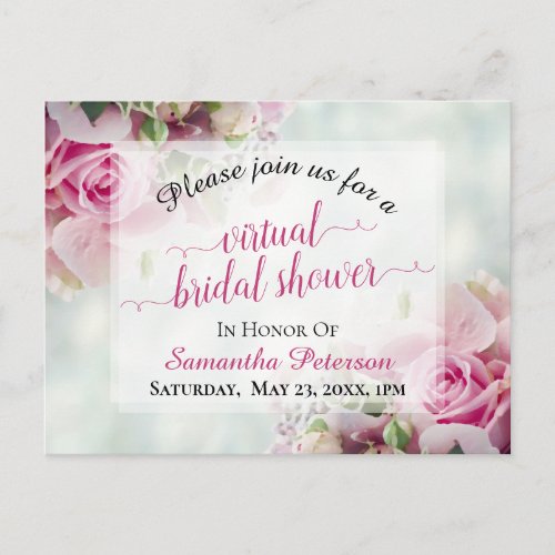 Pink Roses  Peony Buds Virtual Bridal Shower Invitation Postcard