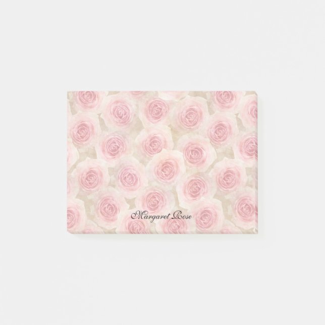 Pink Roses Personalized 4 x 3 Post-it Notes (Front)