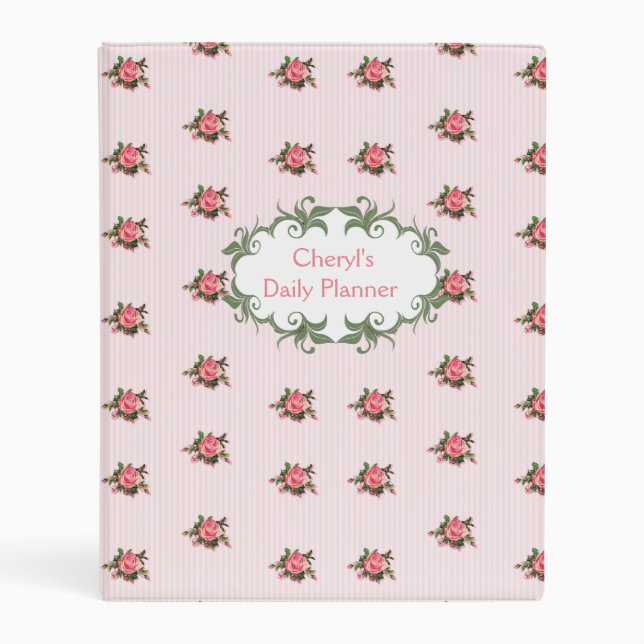 Pink Roses Personalized Daily Planner Binder (Front)