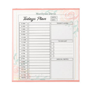 Pink roses personalized day plan notepad