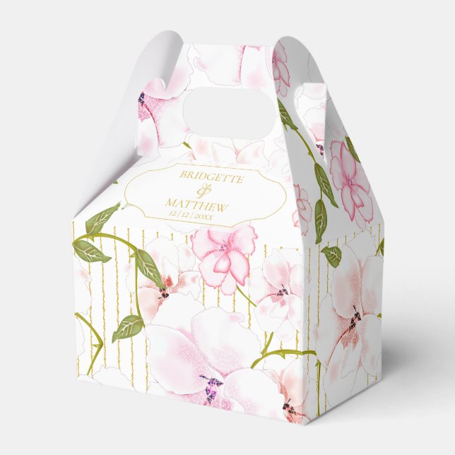 Pink Roses Personalized Wedding Favor Boxes (Front Side)