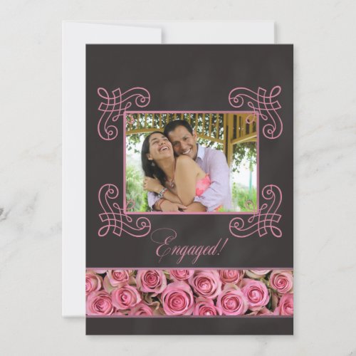 pink roses photo engagement announcement