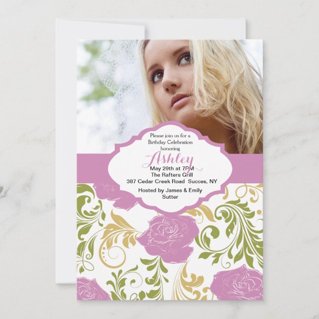 Pink Roses Photo Invitation (Front)