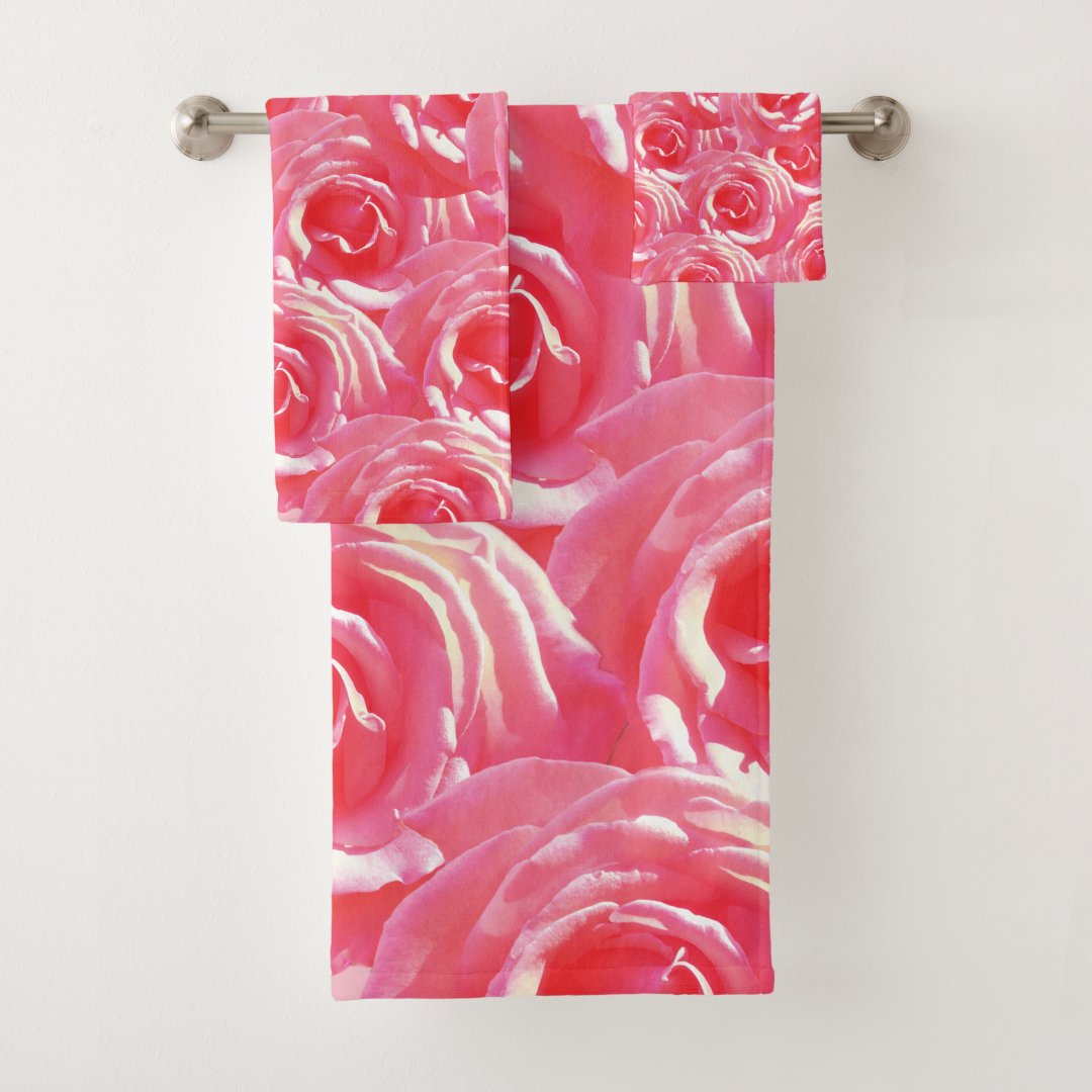 Pink Roses Photo Pattern Bathroom Towel Set 