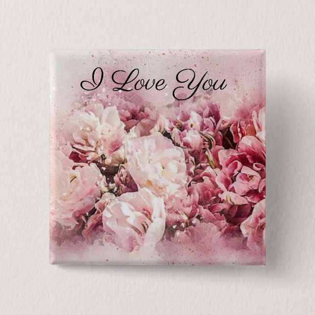 Pink Roses Pinback Button (Front)