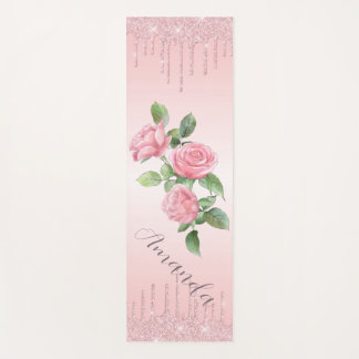 Pink Roses, Pink Background & Pink Glitter Yoga Mat