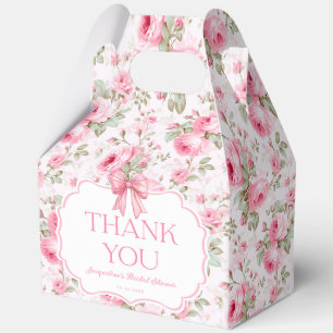 Pink Roses Pink Bow Bridal Shower Thank You Favor Boxes