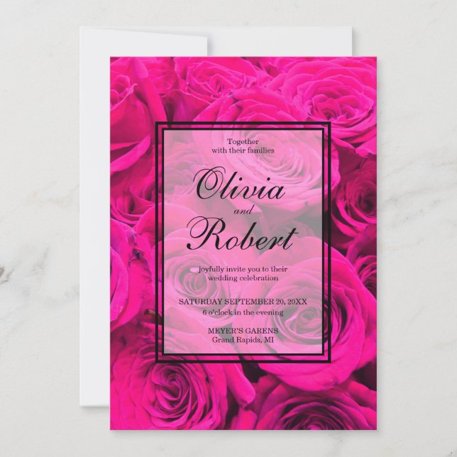 Pink Roses pink flowers pink floral Invitation (Front)