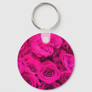 Pink roses pink flowers pink floral keychain