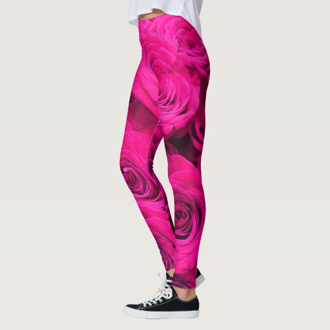Pink roses pink flowers pink floral leggings (Left)