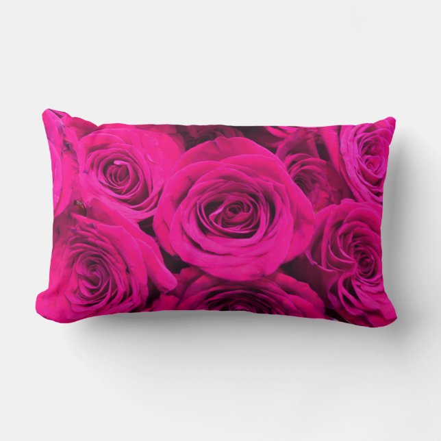 Pink roses pink flowers pink floral lumbar pillow (Front)