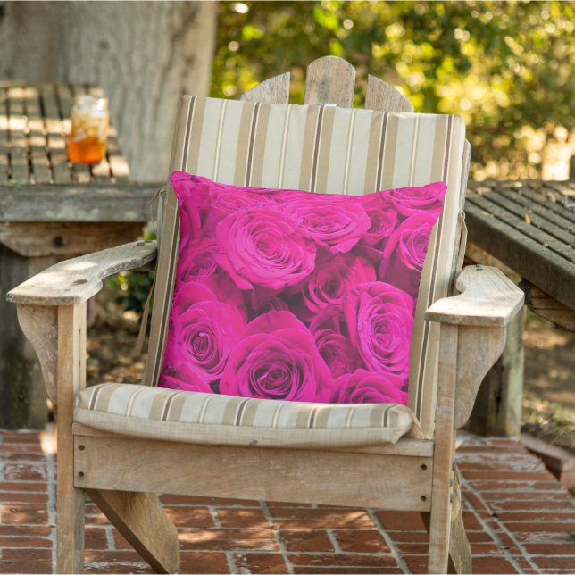 Pink roses pink flowers pink floral outdoor pillow (Chair)