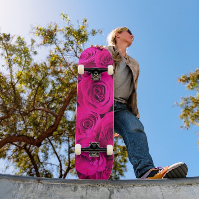 Pink roses pink flowers pink floral skateboard (Outdoor 1)