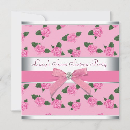 Pink Roses Pink Sweet 16 Birthday Party Personalized Invitations
