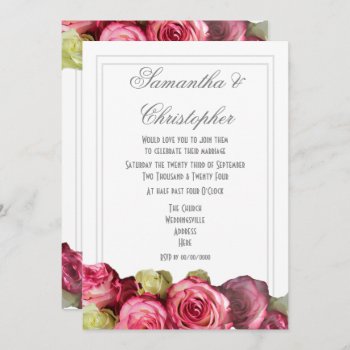 Pink Roses Plain Minimal Wedding Invitation by personalized_wedding at Zazzle