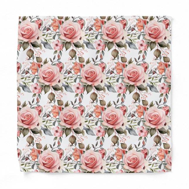 Pink Roses Pocket Square Bandana (Front)
