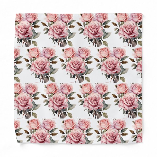 Pink Roses Pocket Square Bandana (Front)