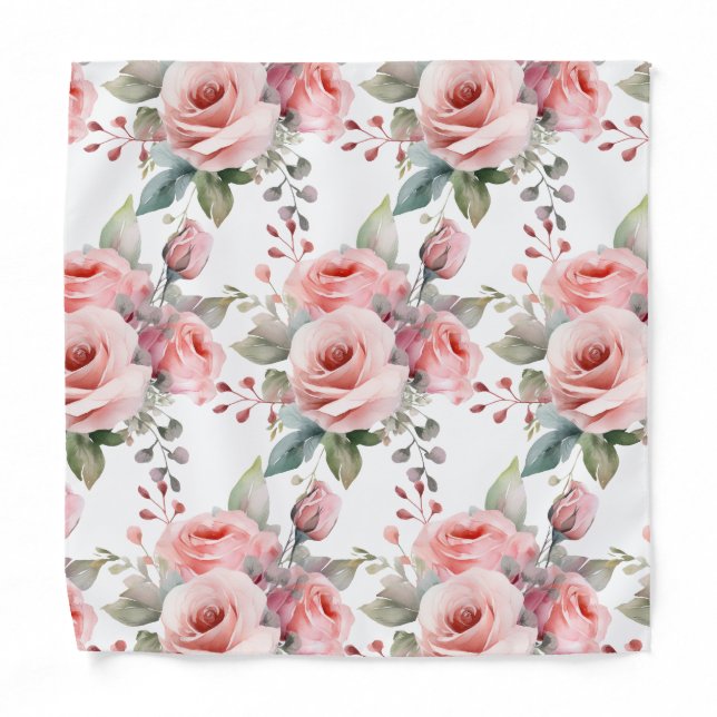 Pink Roses Pocket Square Bandana (Front)